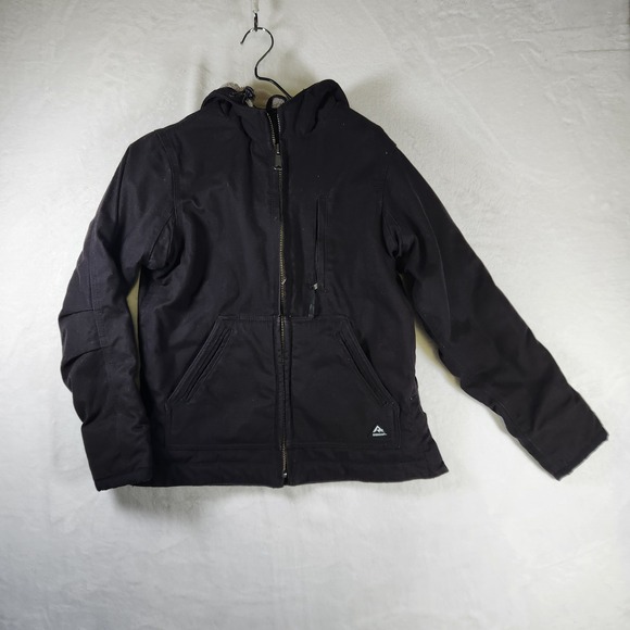 Ridgecut Mens Small Black Hooded Canvas Jacket Sherpa Lined Workwear - Picture 1 of 8